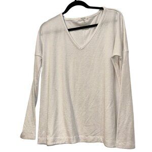 rag & bone off white cotton v-neck drop shoulder knit top L